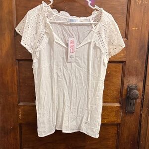 White Eyelet Sleeve Women's Top